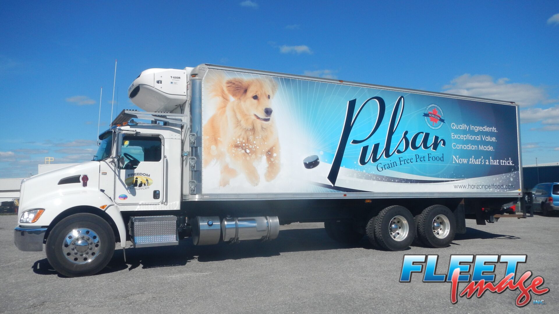Pulsar Grain Free Pet Food decal sticker on a truck